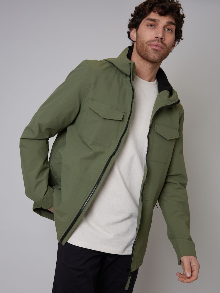 Threadbare Khaki Hooded Lightweight Jacket With Fleece Lined Hood - Image 1 of 4