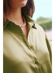 Olive Green Long Sleeve Satin Shirt - Image 5 of 6