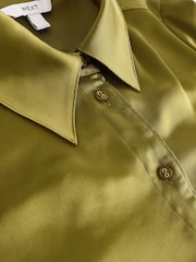 Olive Green Long Sleeve Satin Shirt - Image 6 of 6