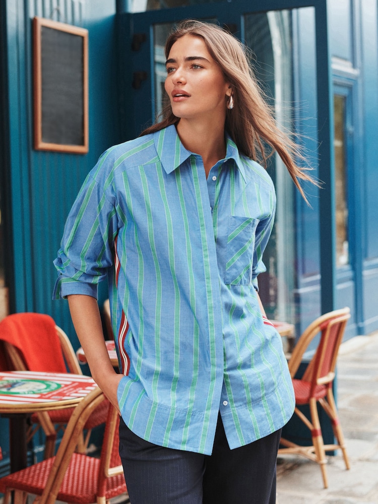 Blue/Green Stripe Long Sleeve Side Stripe Shirt - Image 1 of 6