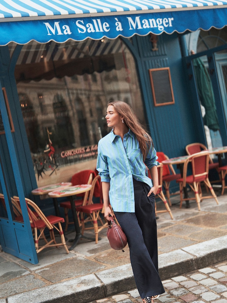Blue/Green Stripe Long Sleeve Side Stripe Shirt - Image 2 of 6
