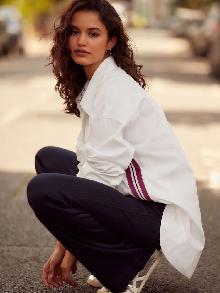 White Long Sleeve Side Stripe Shirt - Image 1 of 7