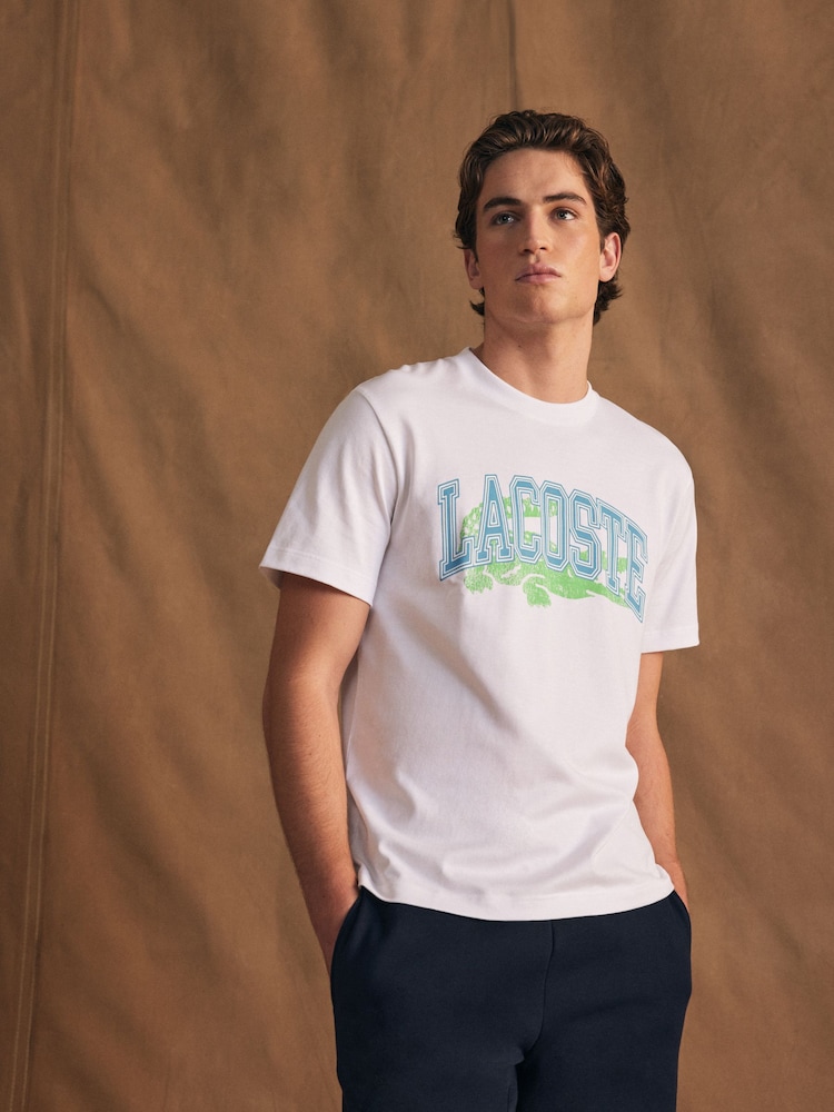 Lacoste Printed Logo 100% Cotton White T-Shirt - Bild 1 von 8