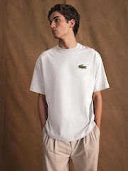 Lacoste Relaxed Fit Croc Effect 100% Cotton White T-Shirt - Image 1 of 8