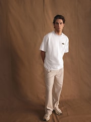 Lacoste Relaxed Fit Croc Effect 100% Cotton White T-Shirt - Image 2 of 8