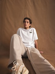 Lacoste Relaxed Fit Croc Effect 100% Cotton White T-Shirt - Image 4 of 8