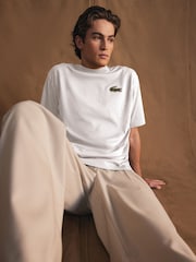 Lacoste Relaxed Fit Croc Effect 100% Cotton White T-Shirt - Image 5 of 8