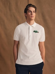 Lacoste Cream Embroidered Large Croc 100% Cotton Polo Shirt - Image 1 of 6