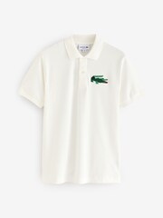 Lacoste Cream Embroidered Large Croc 100% Cotton Polo Shirt - Image 6 of 6