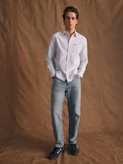 Lacoste Blue Striped Oxford 100% Cotton Shirt - Image 3 of 9