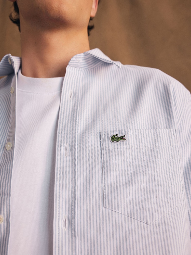 Lacoste Blue Striped Oxford 100% Cotton Shirt - Image 6 of 9