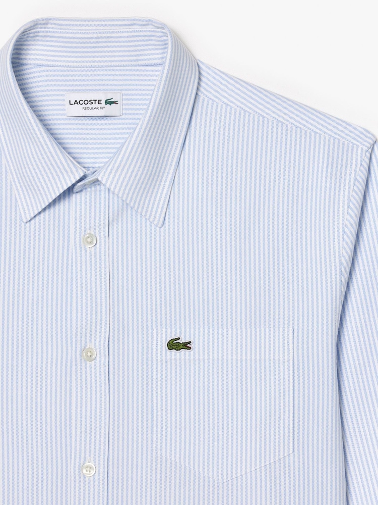 Lacoste Blue Striped Oxford 100% Cotton Shirt - Image 8 of 9