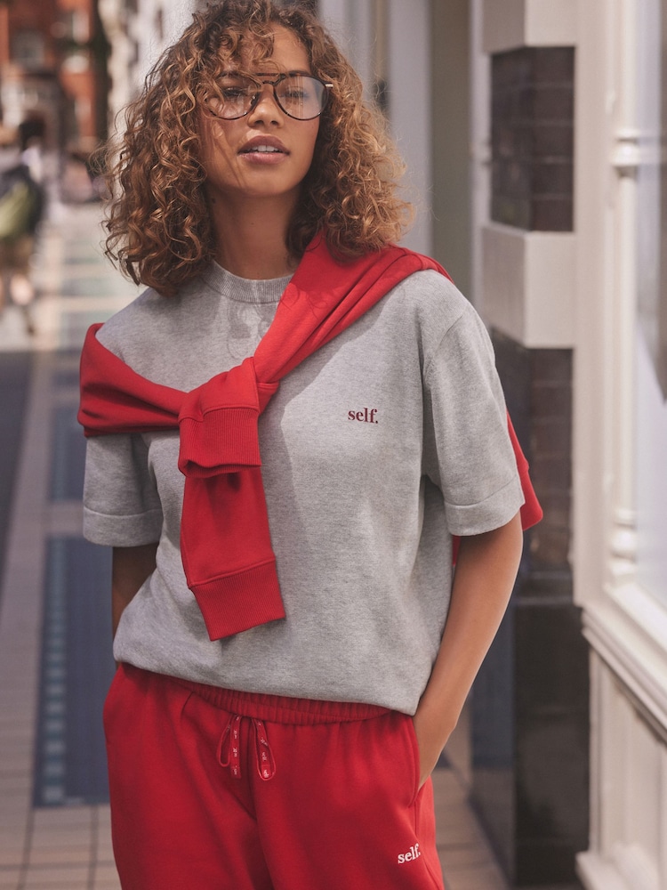 self. Grey 100% Cotton Knit T-Shirt - Image 1 of 3