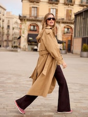 Camel Natural Belted Trench Hooded Double Breasted Coat - Image 1 of 8