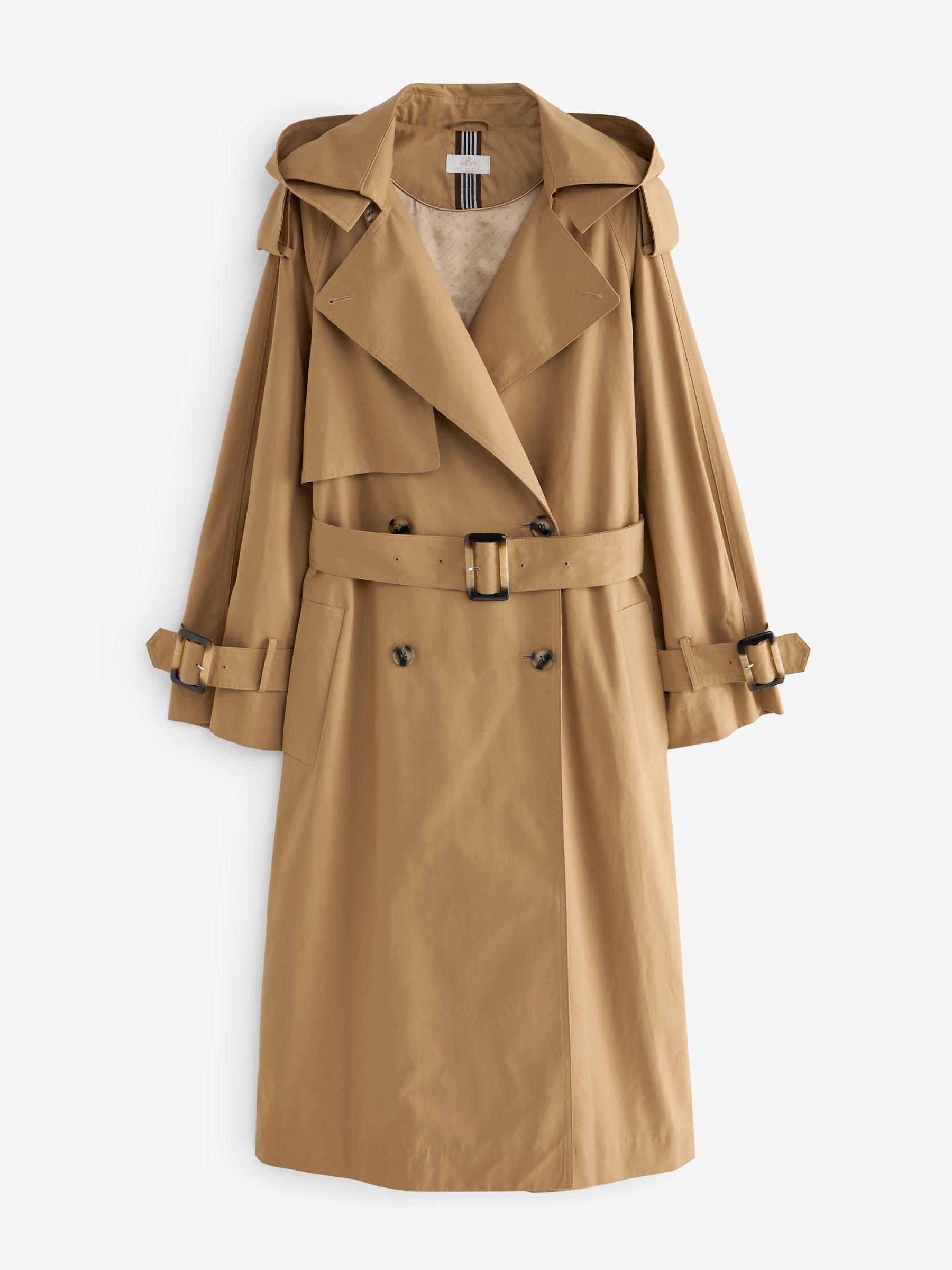 Buy Camel Natural Belted Trench Hooded Double Breasted Coat from Next France