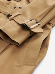 Camel Natural Belted Trench Hooded Double Breasted Coat - Image 6 of 8