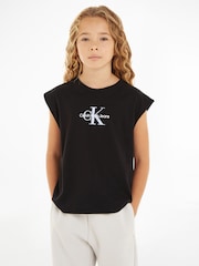 črna - Calvin Klein 100% bombaž Monologo Jersey Top - Slika 1 iz 4