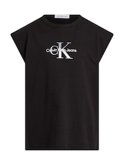črna - Calvin Klein 100% bombaž Monologo Jersey Top - Slika 4 iz 4