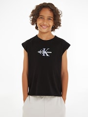 Calvin Klein Grey Monologo Jersey Top - Image 4 of 5