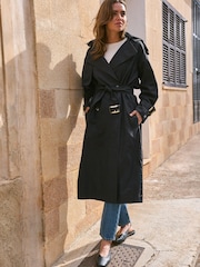 Black Belted Trench Hooded Double Breasted Coat - Image 2 of 7