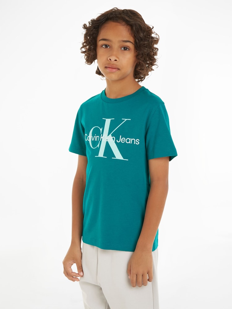 Verde - Tricou Calvin Klein cu monogramă, 100% bumbac - Imaginea 1 din 4
