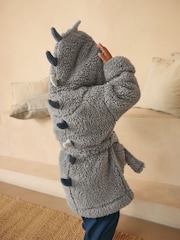Grey/Blue Dino Spike Fleece Robe (12mths-8yrs) - Image 1 of 3