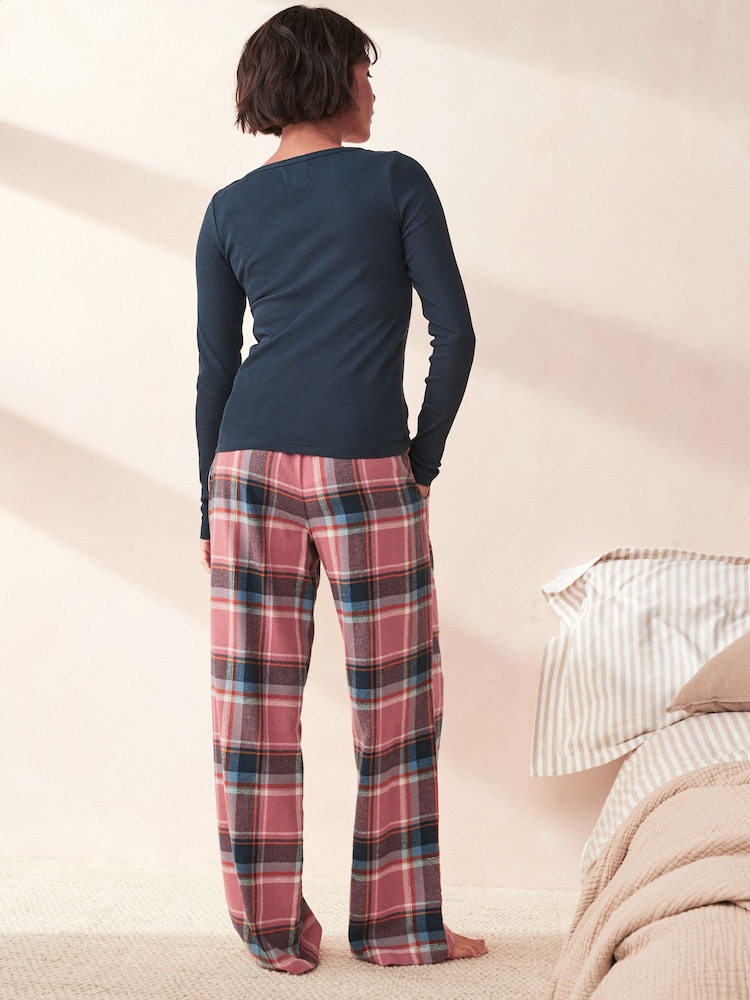 Navy/Pink Check Ribbed Long Sleeve Pyjamas - Image 2 of 8 Navy/Pink Check Ribbed Long Sleeve Pyjamas - Image 2 of 8