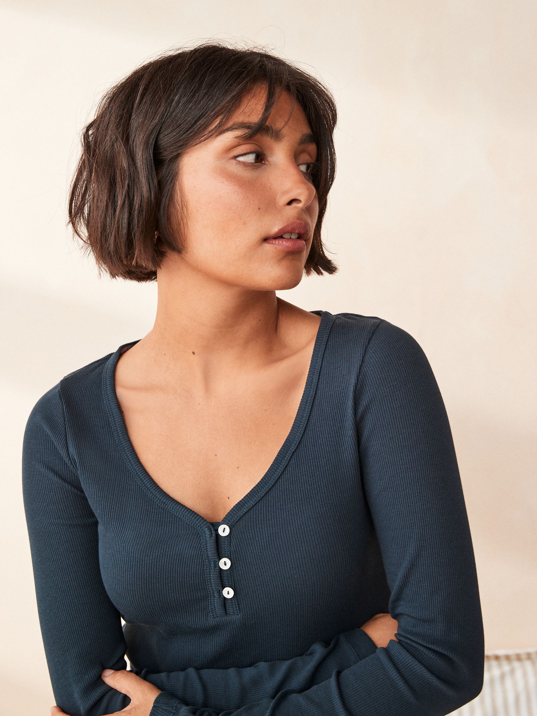 Buy Navy/Pink Check Ribbed Long Sleeve Pyjamas from the Next UK online shop