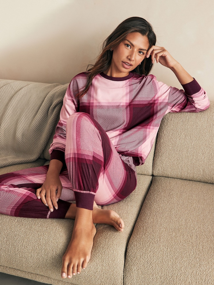 Berry Red Check Cosy Long Sleeve Pyjamas - Image 1 of 7