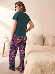 Green Floral Ruched Sleeve 100% Cotton Pyjamas - Image 3 of 10