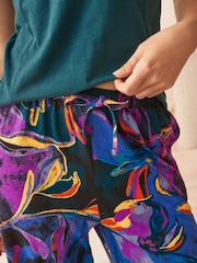 Green Floral Ruched Sleeve 100% Cotton Pyjamas - Image 5 of 10