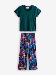 Green Floral Ruched Sleeve 100% Cotton Pyjamas - Image 6 of 10
