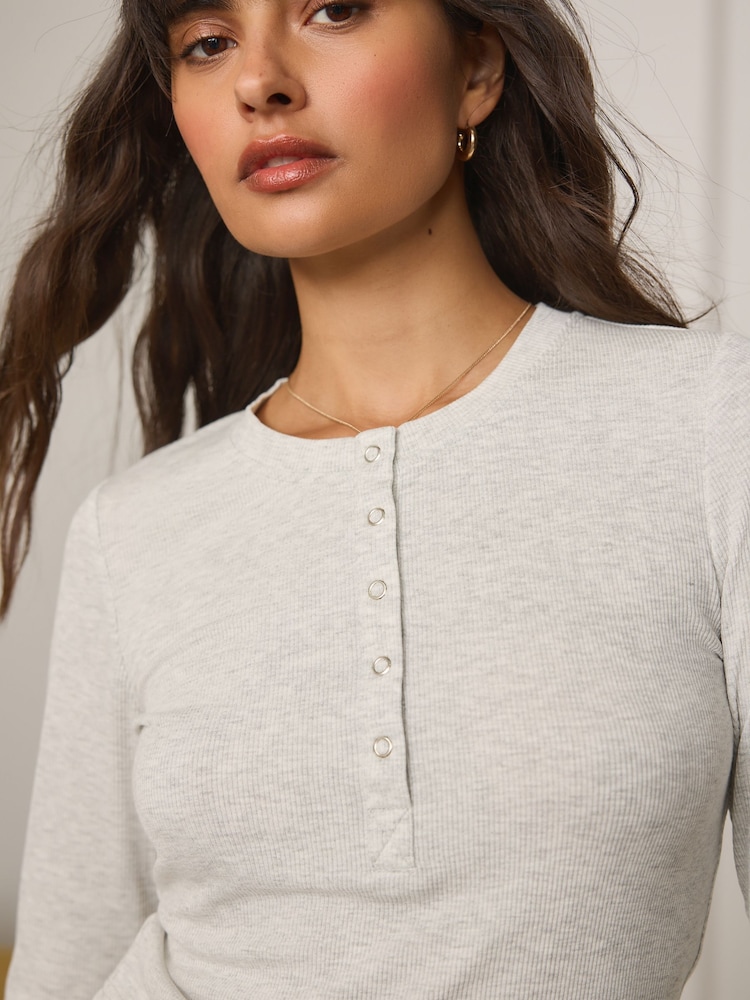 Grey Ribbed Long Sleeve Pyjamas - Image 5 of 9