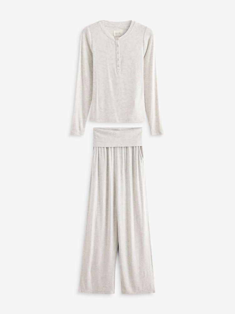 Grey Ribbed Long Sleeve Pyjamas - Image 6 of 9