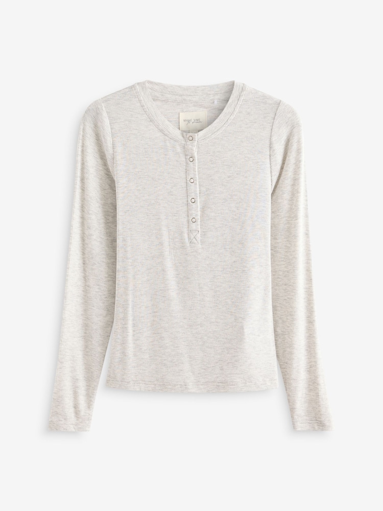 Grey Ribbed Long Sleeve Pyjamas - Image 7 of 9