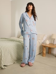 Blue Ditsy Floral Button Through Pyjamas - Image 2 of 8