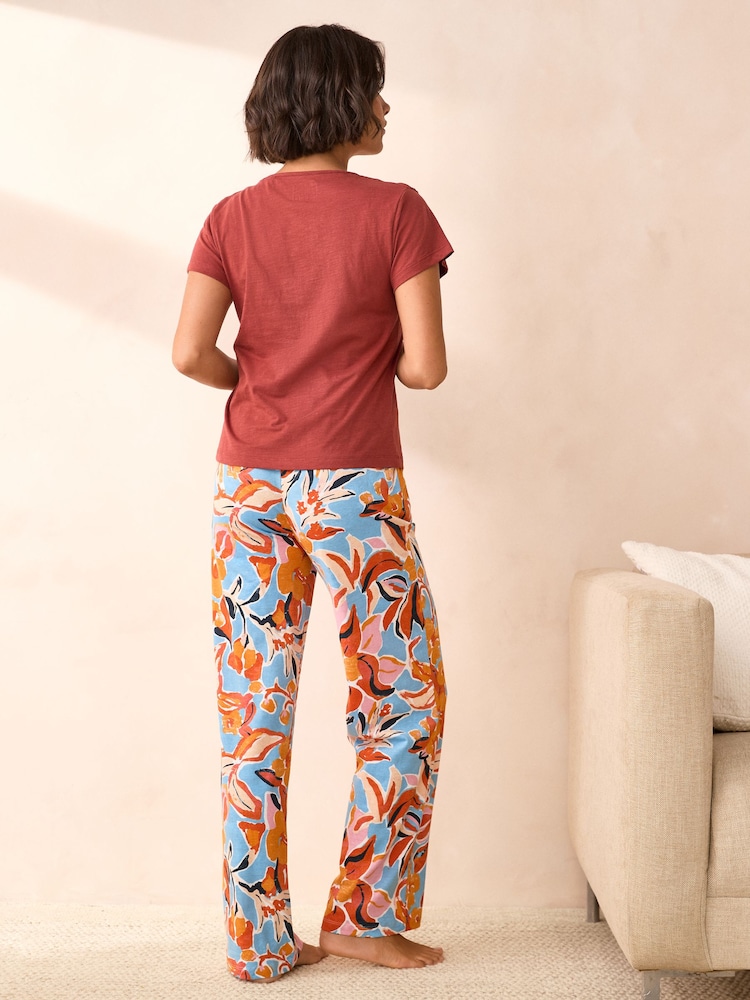 Blue Floral Ruched Sleeve 100% Cotton Pyjamas - Image 2 of 9