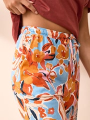 Blue Floral Ruched Sleeve 100% Cotton Pyjamas - Image 4 of 9