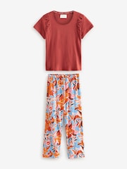 Blue Floral Ruched Sleeve 100% Cotton Pyjamas - Image 5 of 9