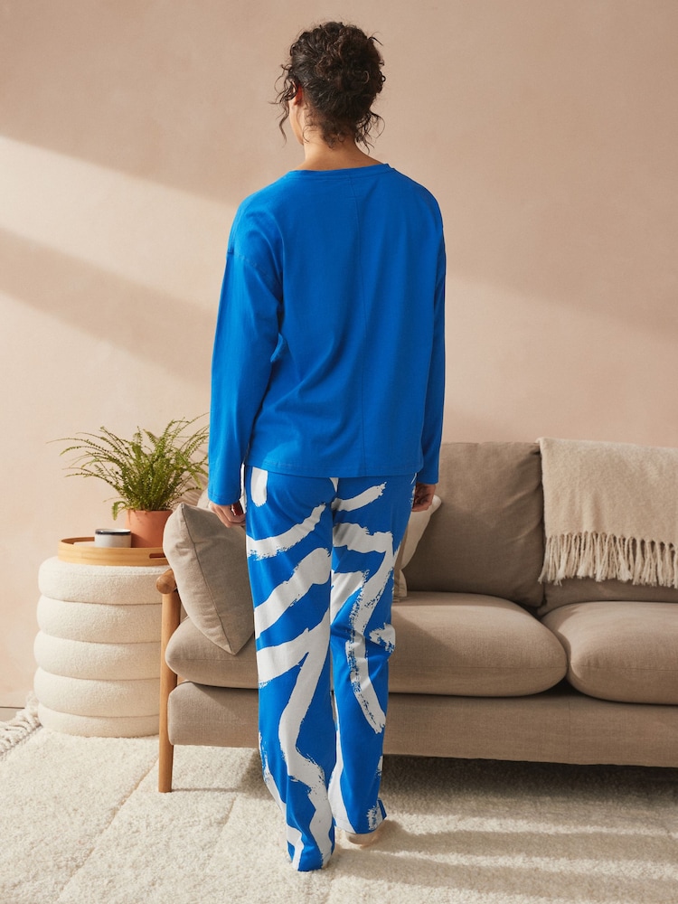 Cobalt mit geometrischem Muster - Langärmeliger Pyjama aus 100 % Baumwolle - Bild 2 von 9 Cobalt mit geometrischem Muster - Langärmeliger Pyjama aus 100 % Baumwolle - Bild 2 von 9