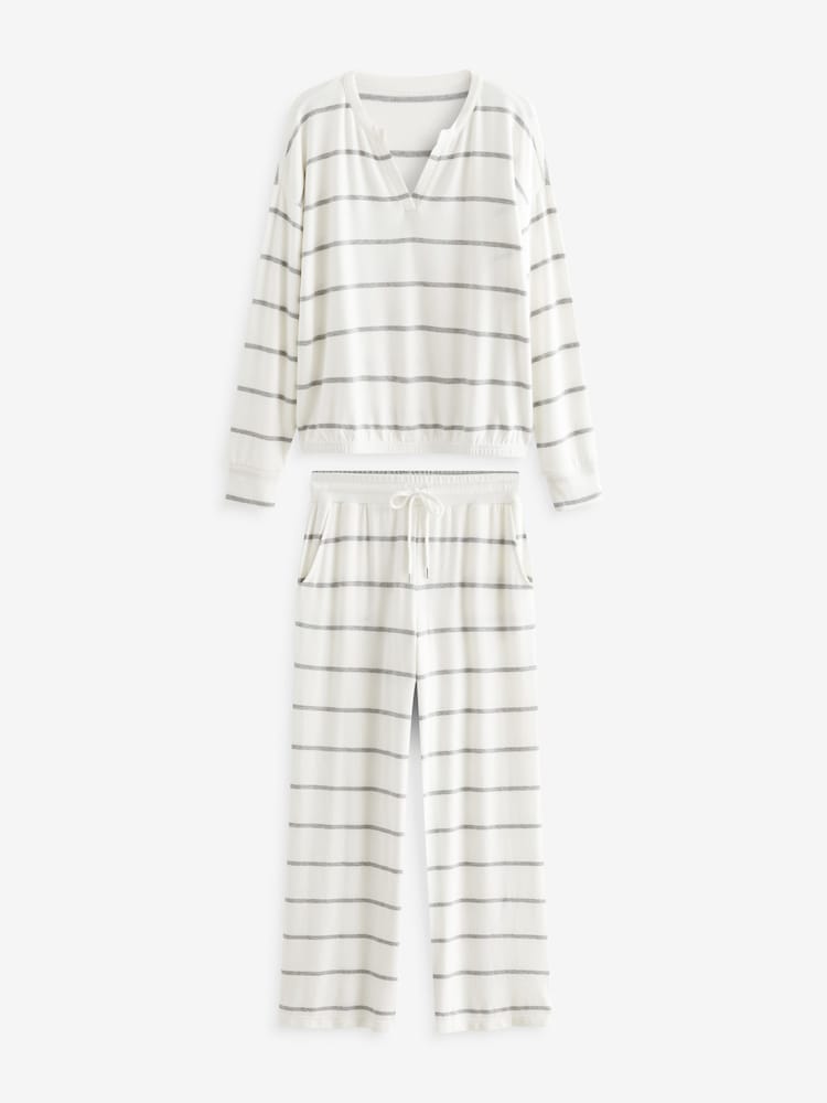 White Stripe Supersoft Long Sleeve Pyjamas - Image 6 of 9