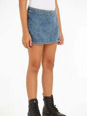 Calvin Klein Blue Marble Denim Skort - Image 1 of 6