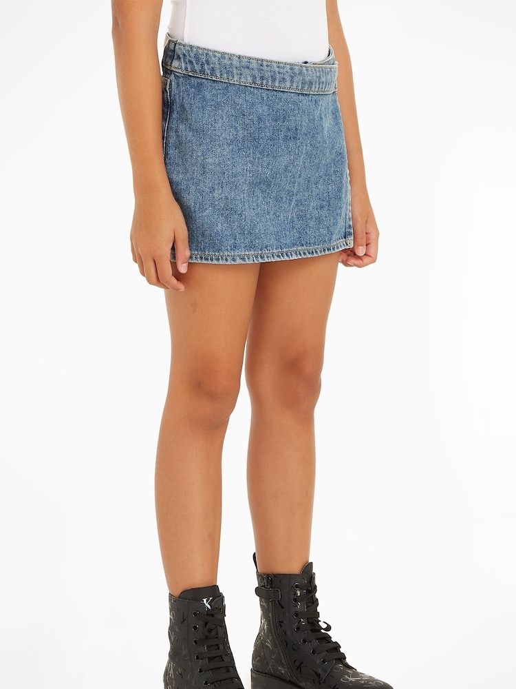 Calvin Klein Blue Marble Denim Skort - Image 1 of 6 Calvin Klein Blue Marble Denim Skort - Image 1 of 6