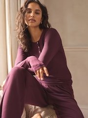 Burgundy Red Ribbed Long Sleeve Pyjamas - Image 3 of 6