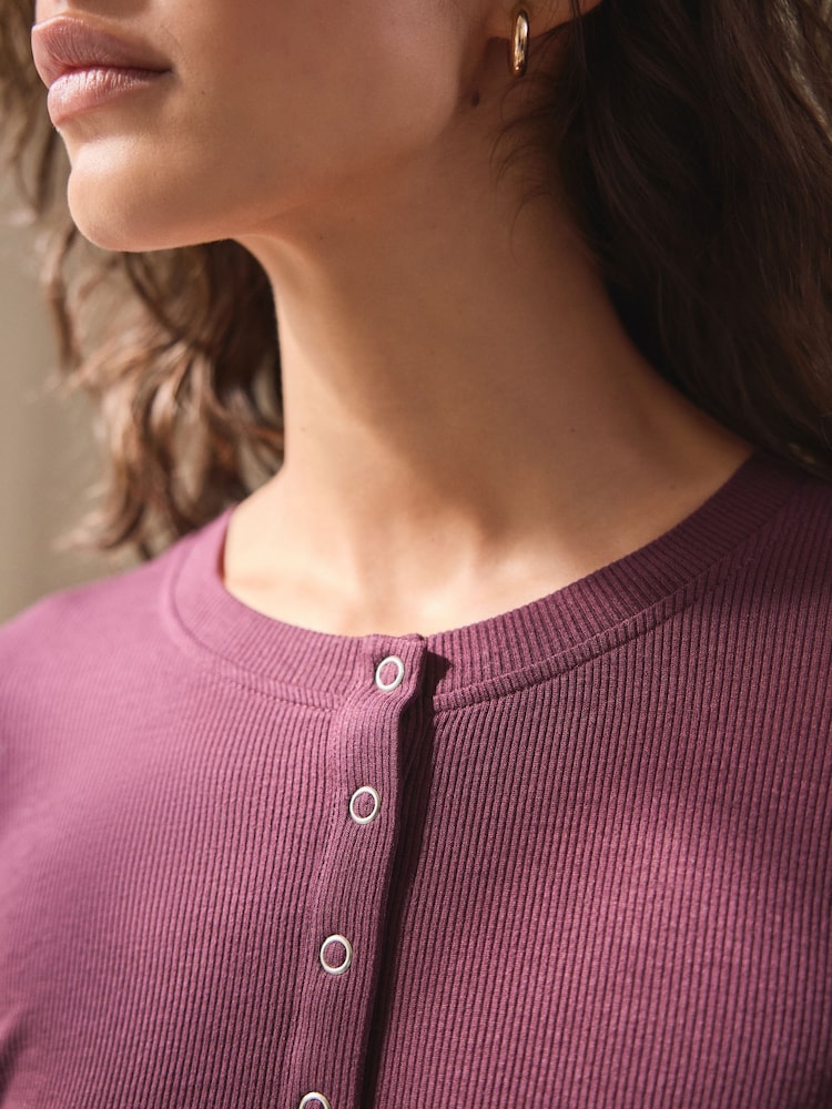 Burgundy Red Ribbed Long Sleeve Pyjamas - Image 6 of 6