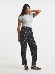 Simply Be Brown Chocolate Spot Linen Wide Leg Trousers - Image 1 of 4