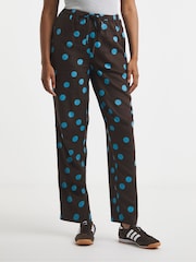 Simply Be Brown Chocolate Spot Linen Wide Leg Trousers - Image 3 of 4