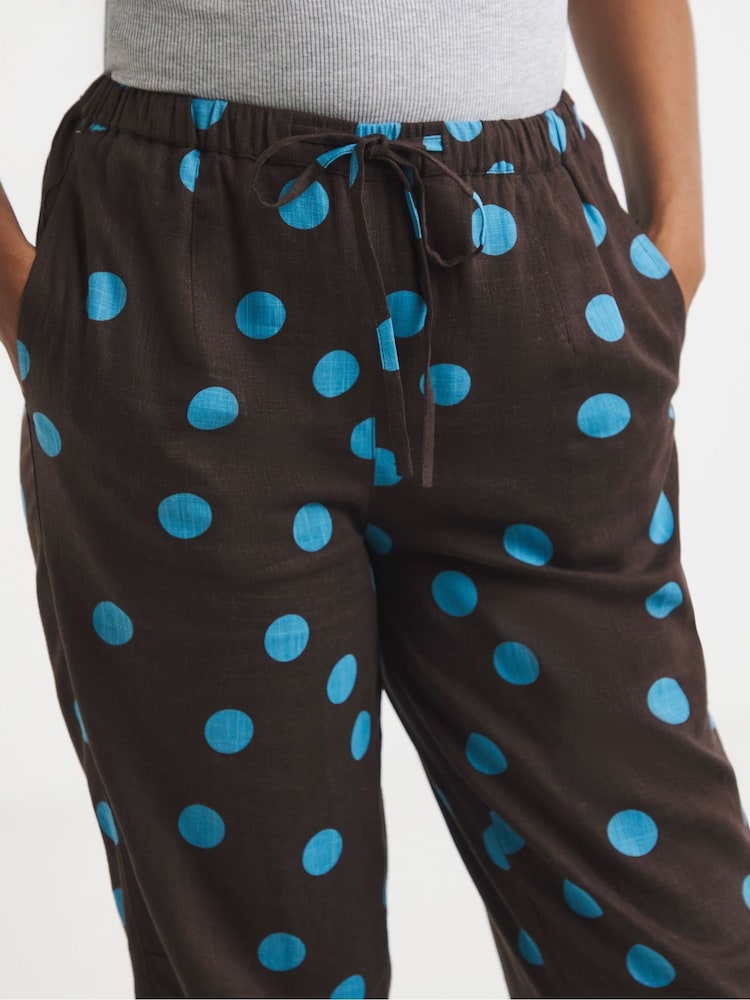 Simply Be Brown Chocolate Spot Linen Wide Leg Trousers - Image 4 of 4 Simply Be Brown Chocolate Spot Linen Wide Leg Trousers - Image 4 of 4