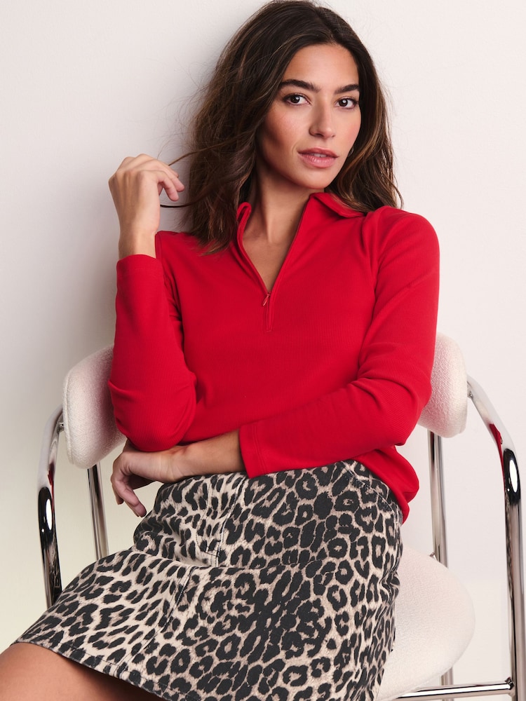 Rojo - Long Sleeve Collared Zip Top - Imagen 2 de 7 Rojo - Long Sleeve Collared Zip Top - Imagen 2 de 7