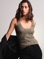 Olive Green Scoop Neck Lace Tank - Image 3 of 6